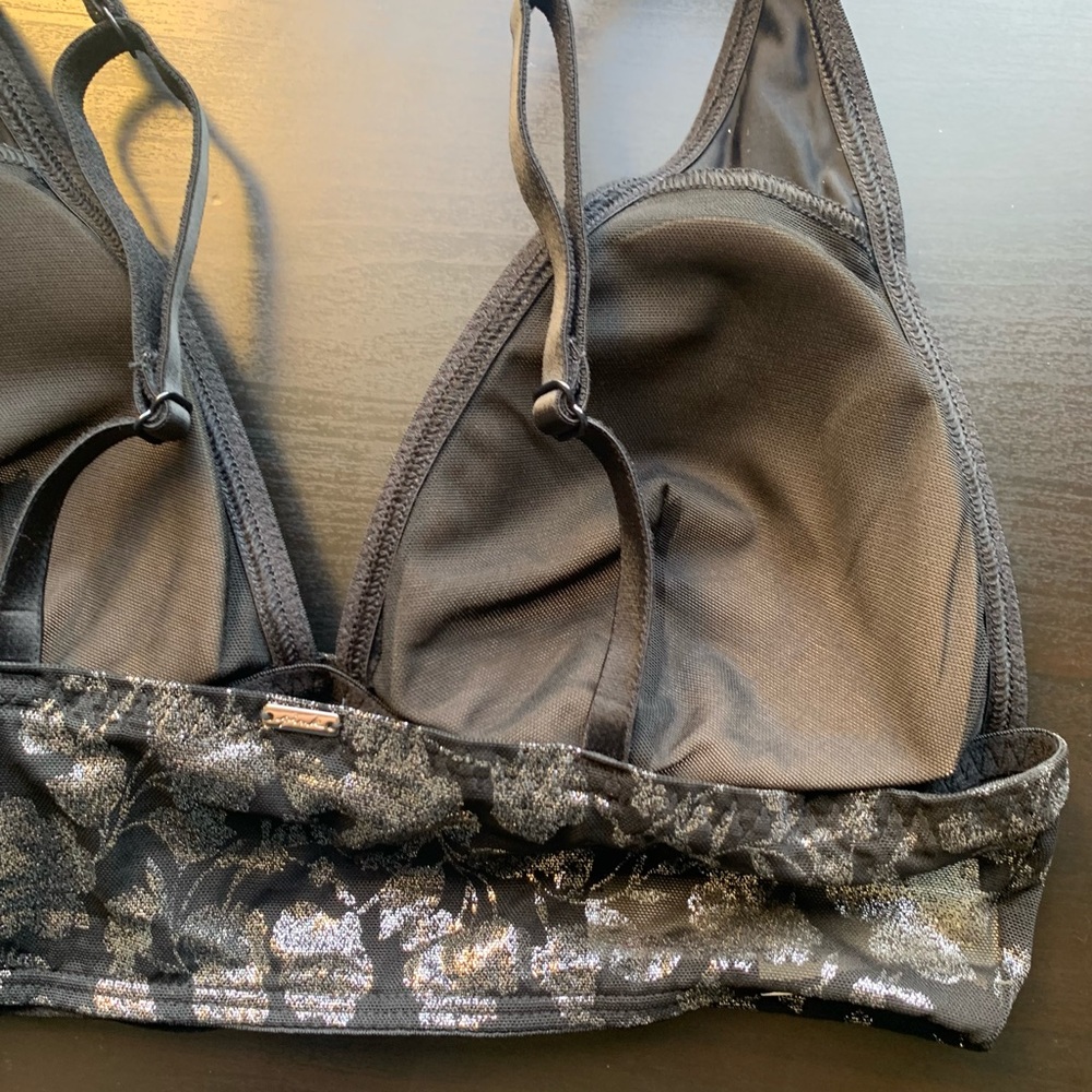 NWT Victoria’s Secret PINK Black/Silver Metallic Floral Plunge Bralette size M - Picture 6 of 10